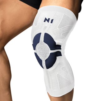 Joelheira N1 Sport Pro com haste Lateral e Gel - 01 Unidade Branca e Marinho