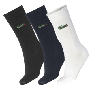 Meia Lacoste Cano Alto - Pack com 03 Pares Marinho Branca e Preta