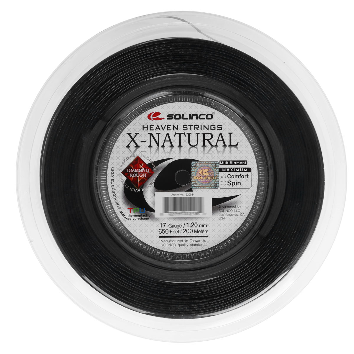 Corda Solinco X-Natural 17L 1.20mm Preta - Rolo com 200 metros