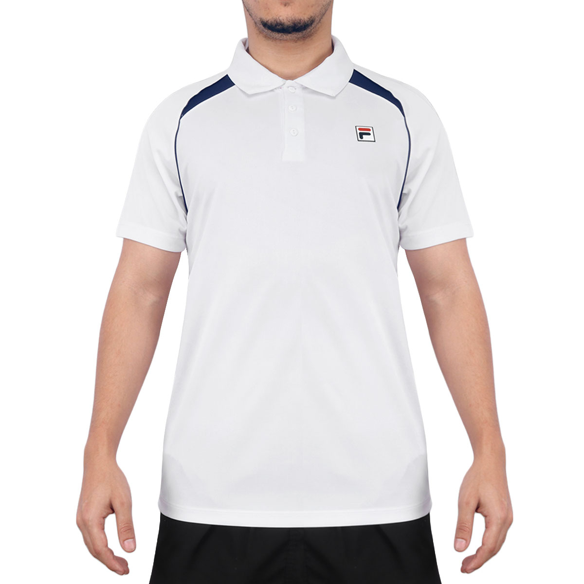 Camisa Polo Fila Tennis Line Branca e Marinho