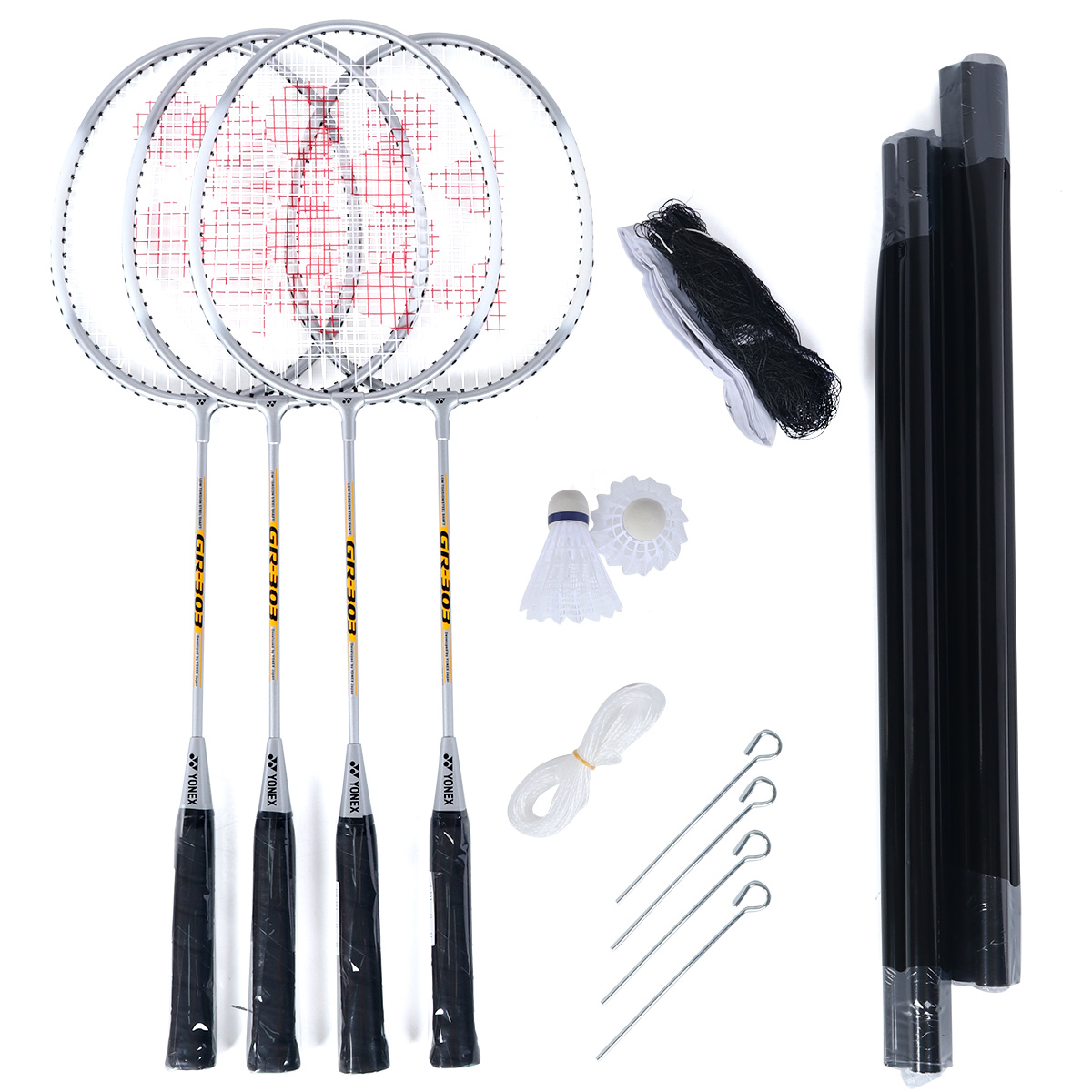 Kit Badminton Yonex GR-303 com 4 Raquetes e 2 Petecas