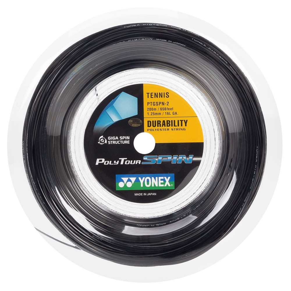Corda Yonex PolyTour Spin 16L 1.25mm Preta - Rolo com 200 metros