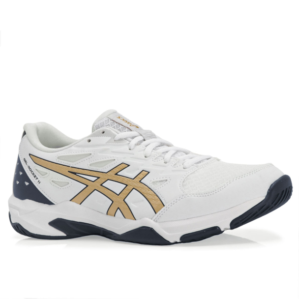 Tênis Asics Gel Rocket 11 Branco Marinho e Dourado