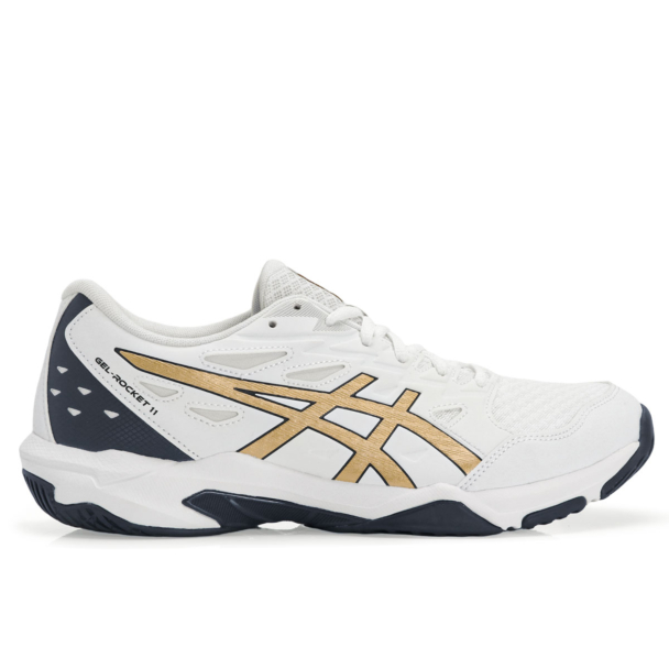 Tênis Asics Gel Rocket 11 Branco Marinho e Dourado