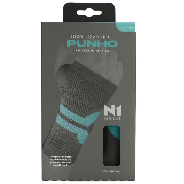 Imobilizador De Punho Esquerdo N1 Sports Linha Pro Cinza E Azul