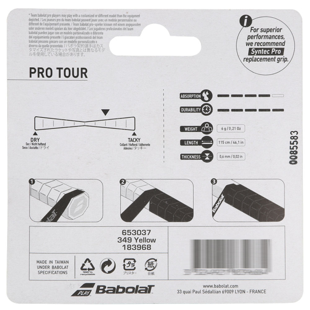 Overgrip Babolat Pro Tour Amarelo com 03 Unidades