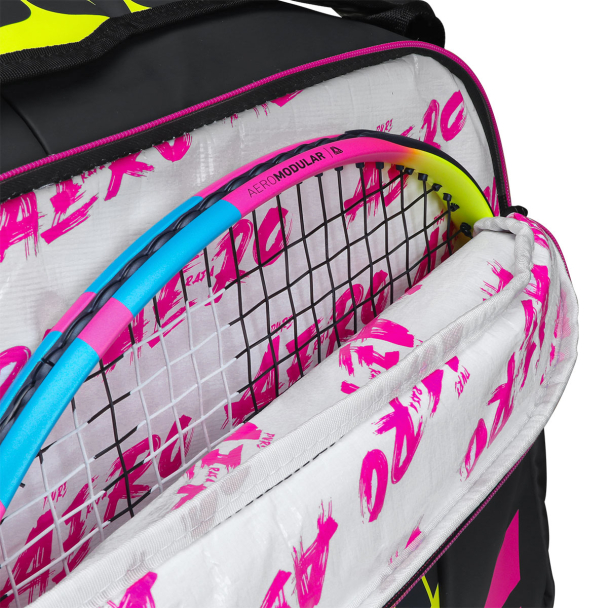 Raqueteira Babolat Pure Aero Rafa X6 Preta Amarela e Rosa
