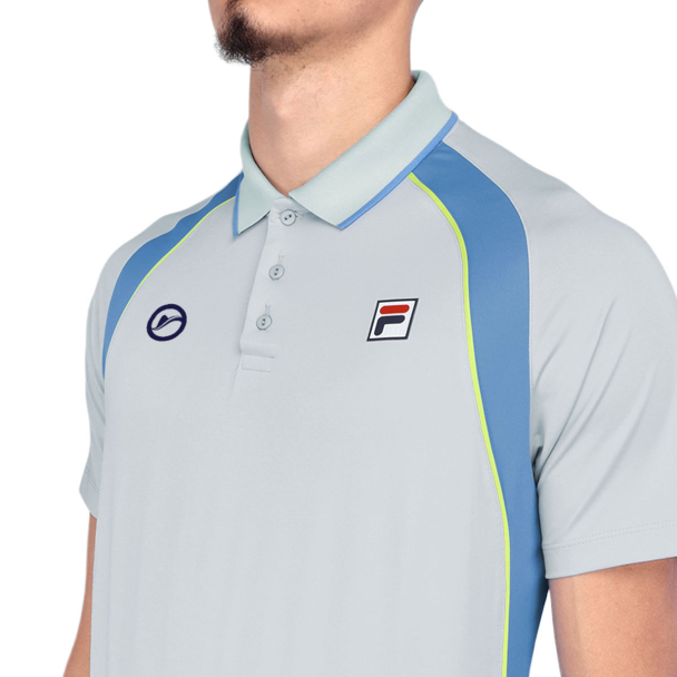 Camisa Polo Fila Backspin Short Sleeve Rio Open 25 Cinza Azul e Amarelo