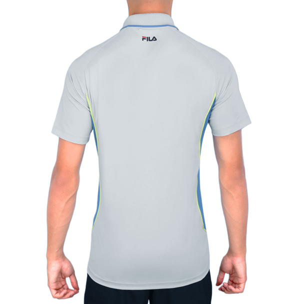 Camisa Polo Fila Backspin Short Sleeve Rio Open 25 Cinza Azul e Amarelo