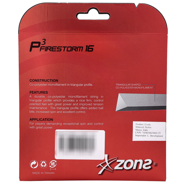 Corda Zons P3 Firestorm 16L 1.30mm Vermelho - Set Individual - Pack com 03 Unidades
