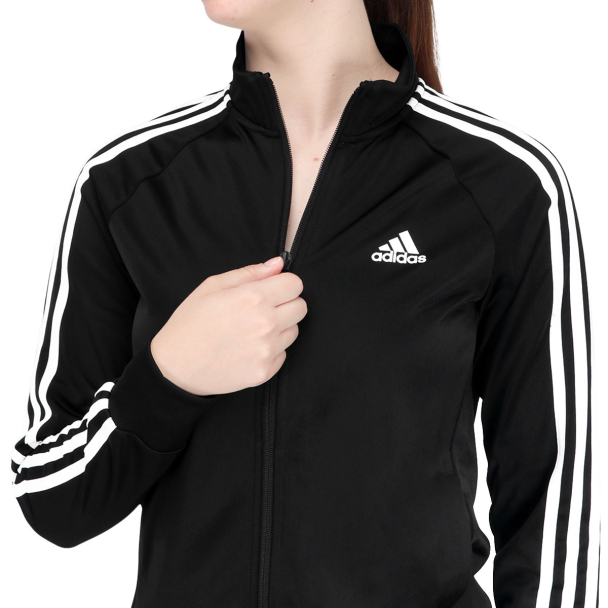 Jaqueta Adidas Essentials Slim 3 Stripes Preta e Branca