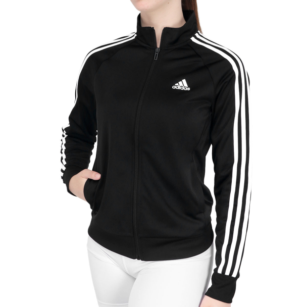 Jaqueta Adidas Essentials Slim 3 Stripes Preta e Branca