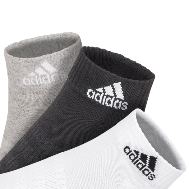 Meia Adidas Ankle Cushioned Sportswear 38 ao 40 - Pack com 3 Pares - Cinza Branca e Preta