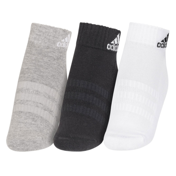 Meia Adidas Ankle Cushioned Sportswear 38 ao 40 - Pack com 3 Pares - Cinza Branca e Preta