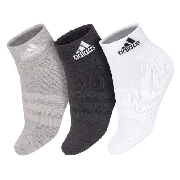 Meia Adidas Ankle Cushioned Sportswear 38 ao 40 - Pack com 3 Pares - Cinza Branca e Preta