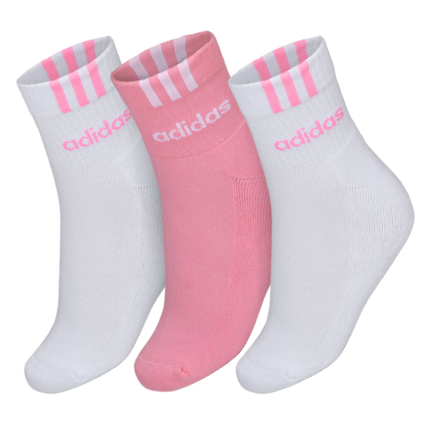 Meias Adidas C 3S Linear 38 AO 40 Pack com 03 Unidades Branca e Rosa