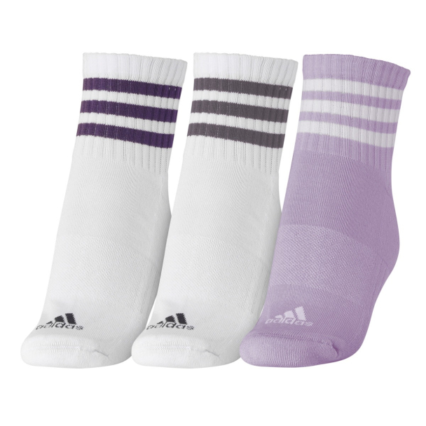 Meia Adidas Cano Baixo Cushioned Sportswear 41 ao 43 - Pack Com 3 Pares - Branco e Lilás