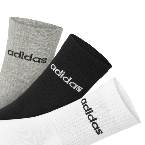 Meia Adidas C Lin Crew - Pack com 3 Pares - Cinza Preto e Branco