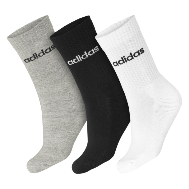Meia Adidas C Lin Crew - Pack com 3 Pares - Cinza Preto e Branco