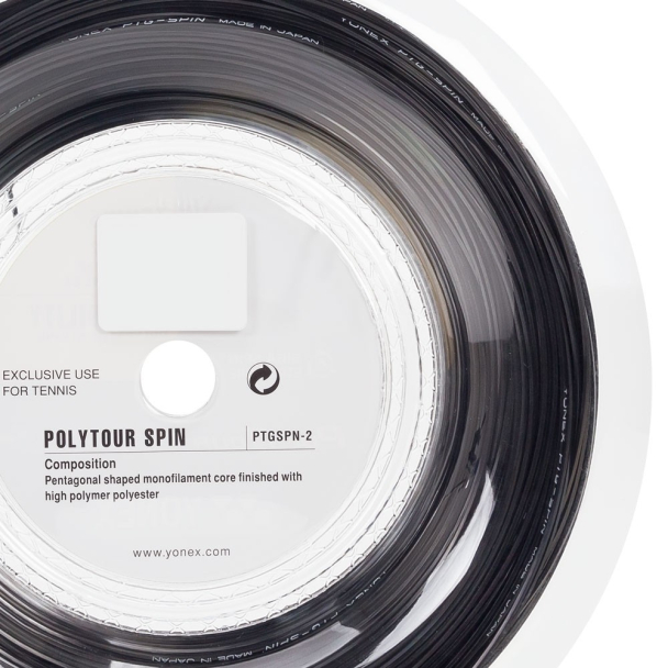 Corda Yonex PolyTour Spin 16L 1.25mm Preta - Rolo com 200 metros