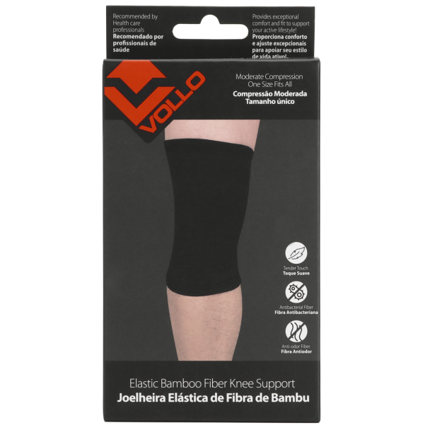 Joelheira Vollo Elástica Fibra de Bambu Preta