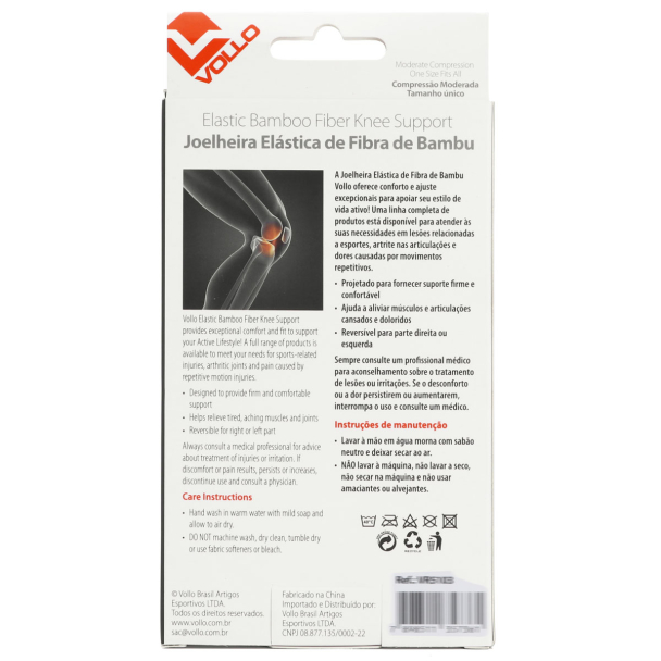 Joelheira Vollo Elástica Fibra de Bambu Preta