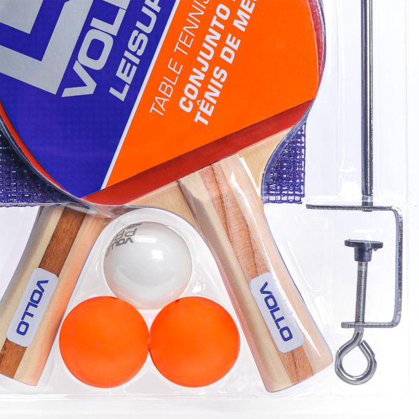Kit Tênis de Mesa Vollo VT710 com 02 Raquetes e 03 Bolinhas Rede e Suporte