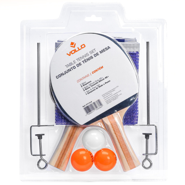 Kit Tênis de Mesa Vollo VT710 com 02 Raquetes e 03 Bolinhas Rede e Suporte